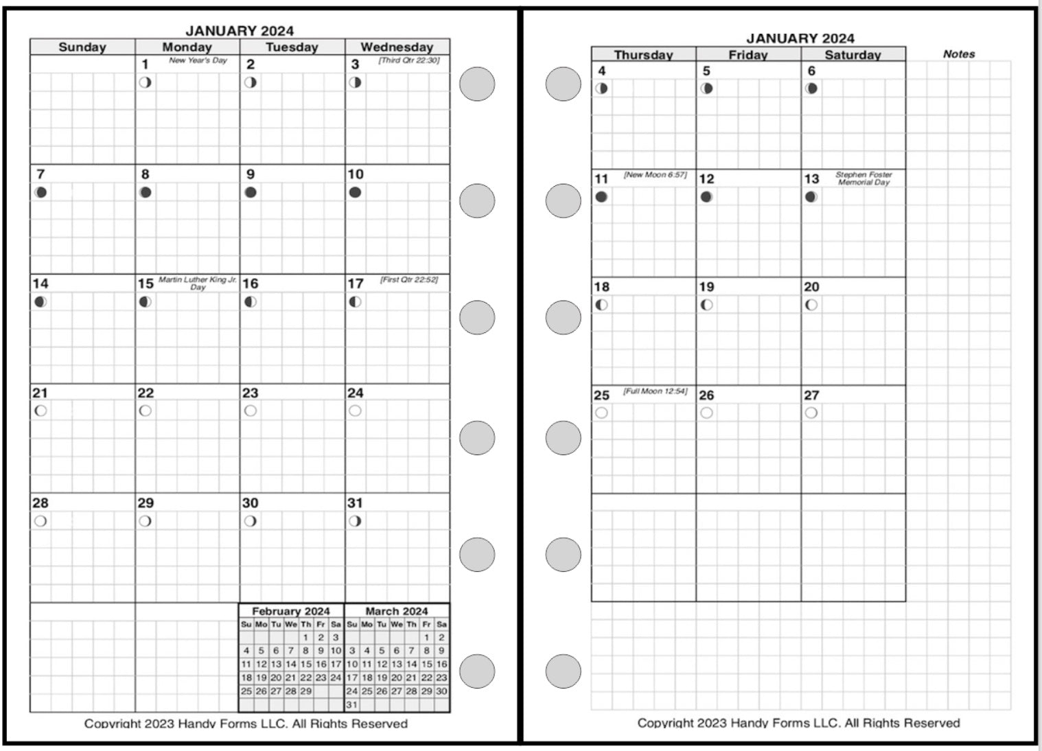 Pocket-Plus Monthly Planner, 2 Pages Per Month, 7-Column Month, With Grid