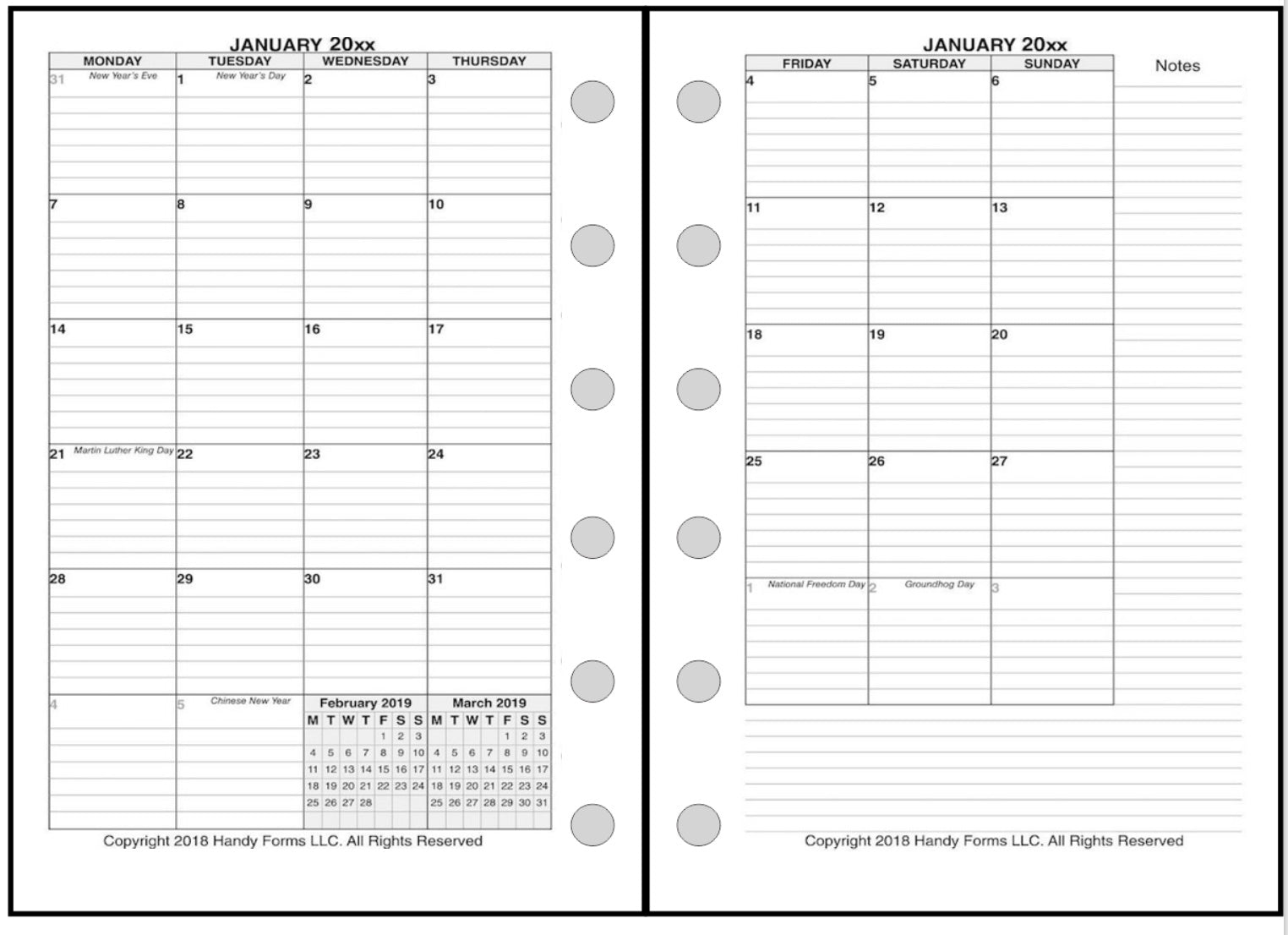 Pocket-Plus Monthly Planner, 2 Pages Per Month, 7-Column Month, With Lines