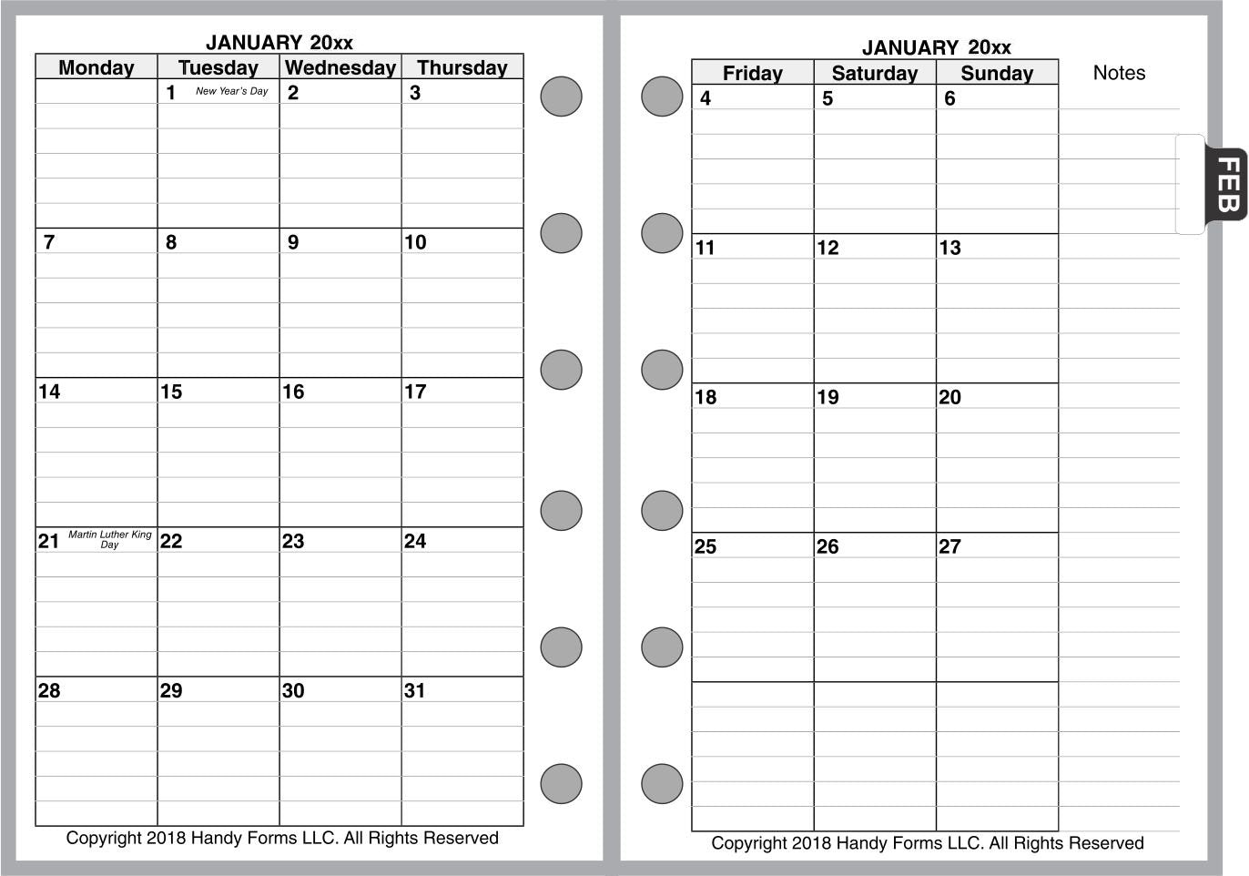 Pocket-Plus Monthly Planner, 2 Pages Per Month, 8-Column Month, With Lines