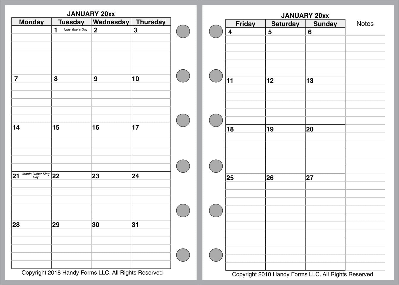 Pocket-Plus Monthly Planner, 2 Pages Per Month, 8-Column Month, With Lines