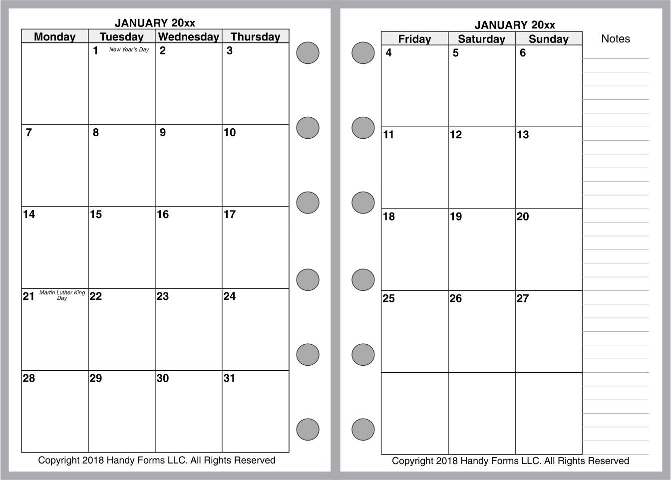 Pocket-Plus Monthly Planner, 2 Pages Per Month, 8-Column Month, No Lines