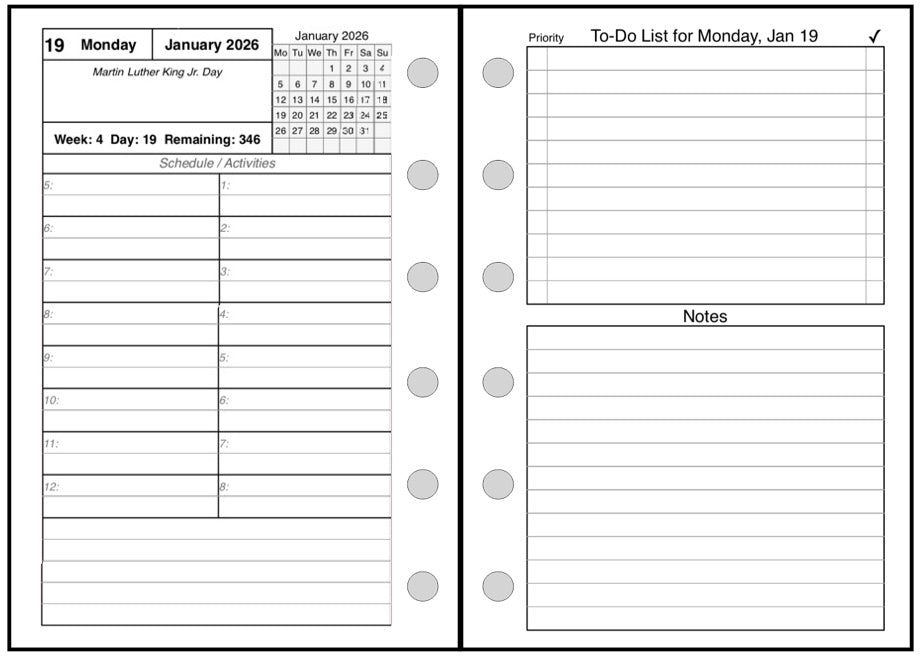 Pocket Plus Daily and Monthly Planner, 2 Pages Per Day, 2 Pages Per Month, With Lines, Style C
