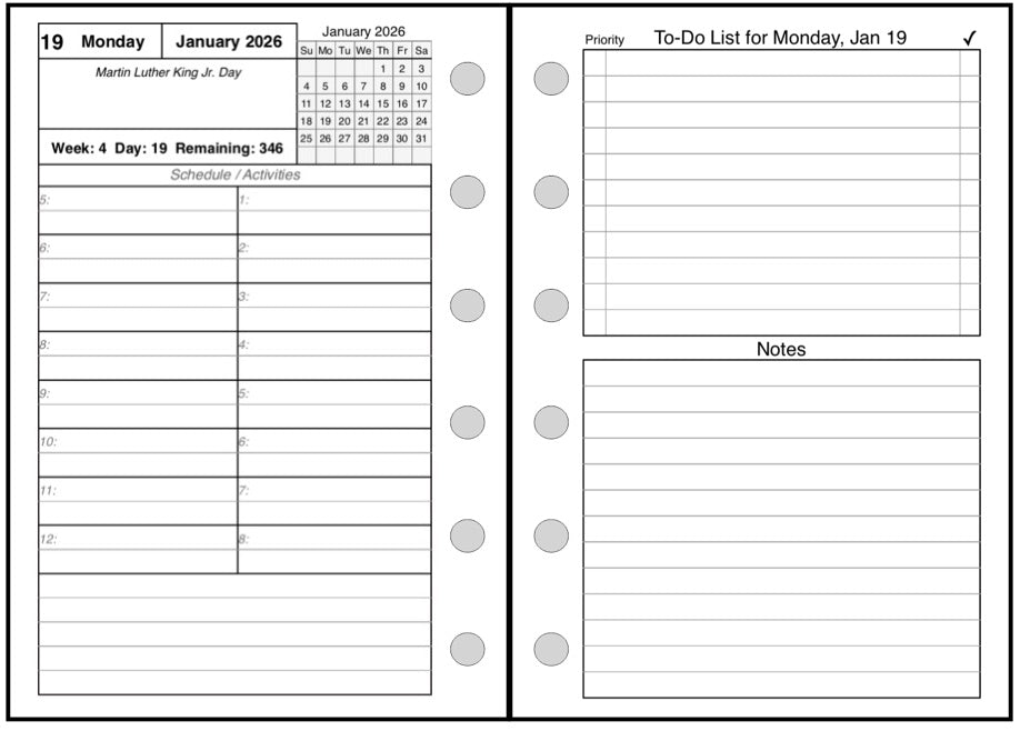 Pocket Plus Daily and Monthly Planner, 2 Pages Per Day, 2 Pages Per Month, With Lines, Style C