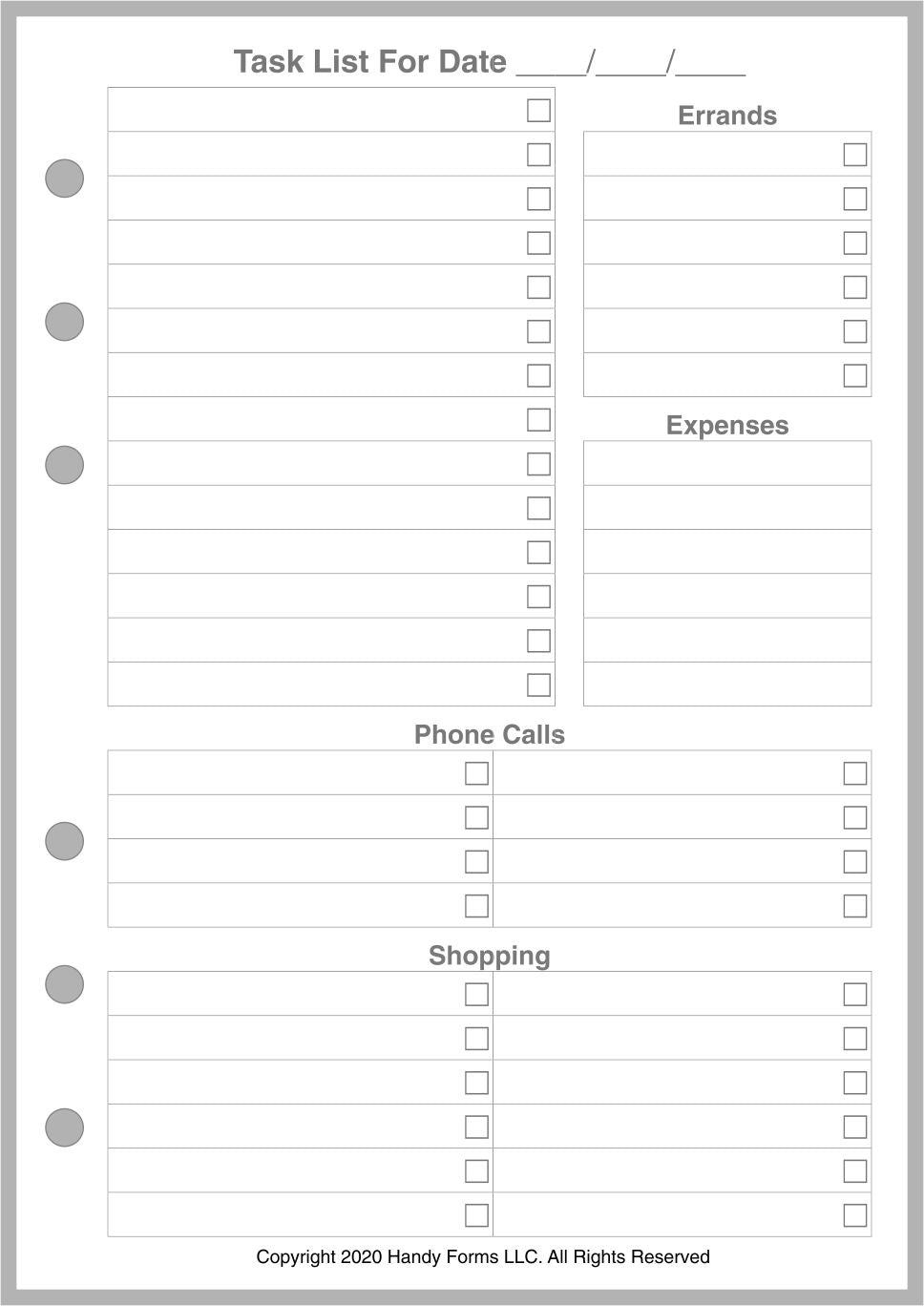 Personal Wide Daily Task List