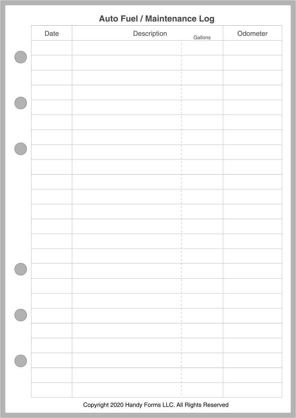 Personal Wide Automobile Fuel & Maintenance Log