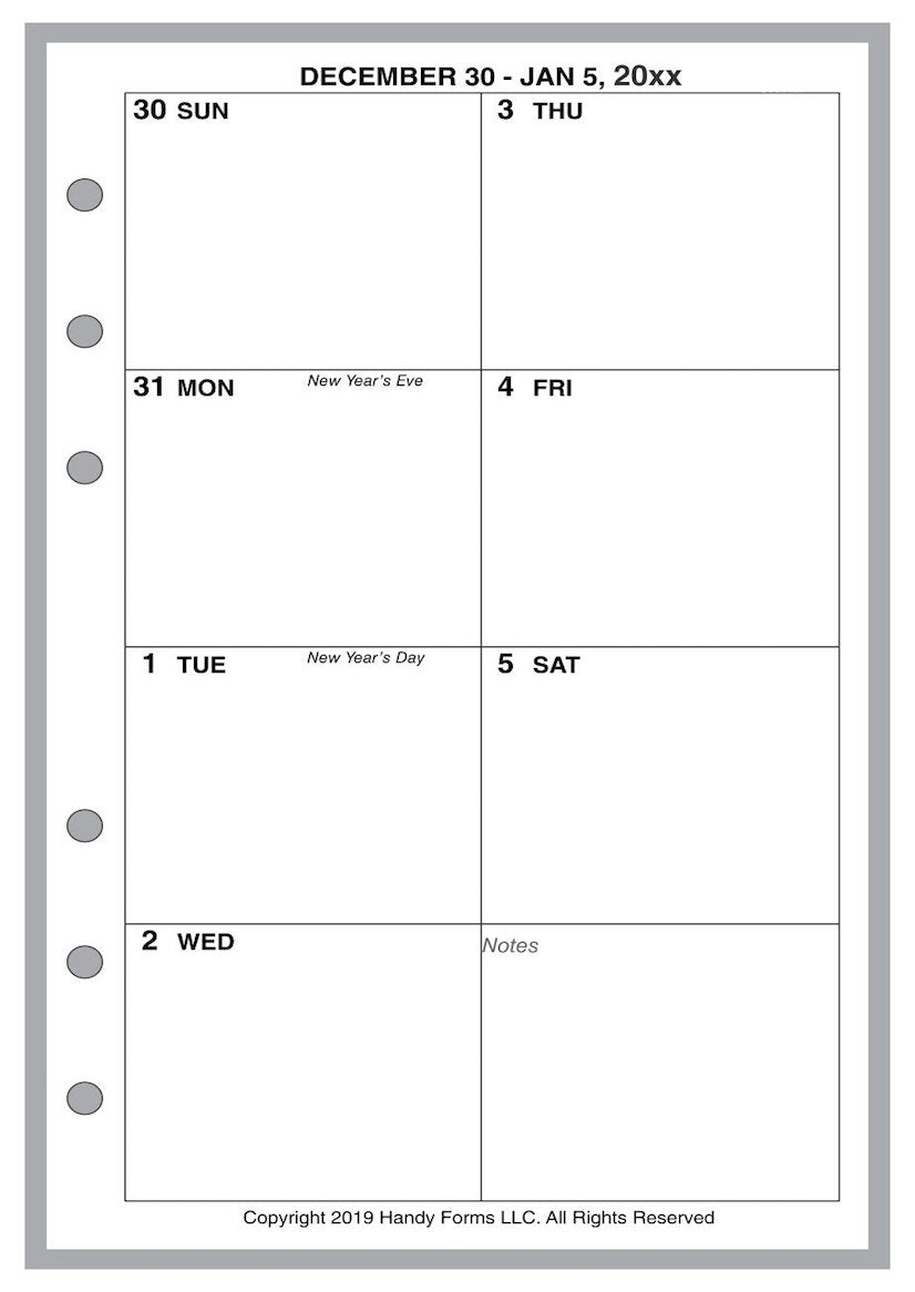 Personal Wide Weekly and Monthly Planner, 1 Page Per Week, 2 Pages Per Month, No Lines, Style D
