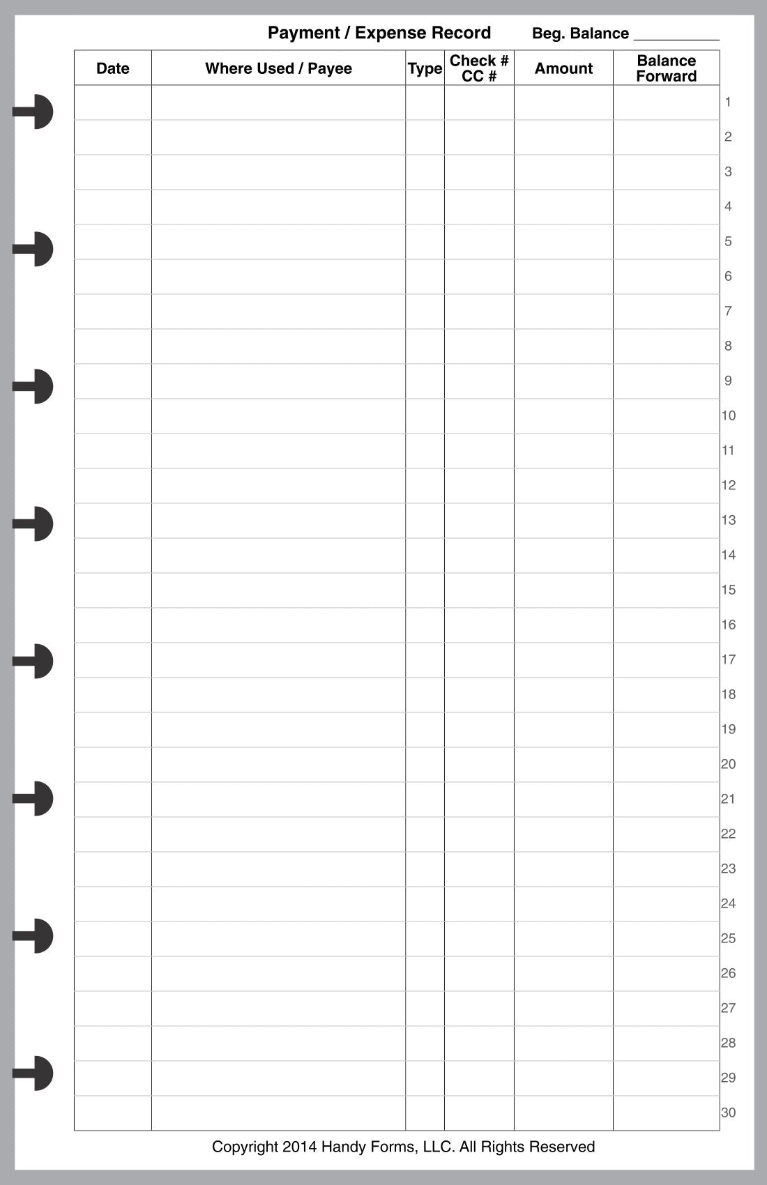 Junior Payment / Expense Record and Check Register