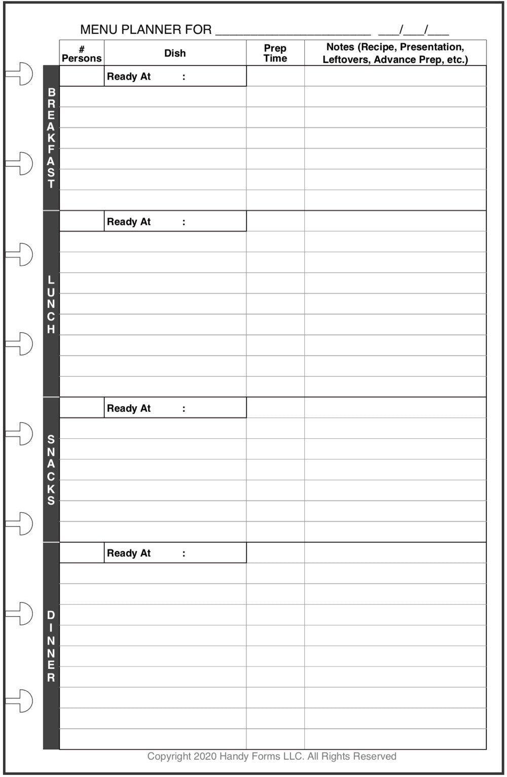 Junior Daily and Weekly Menu Planner