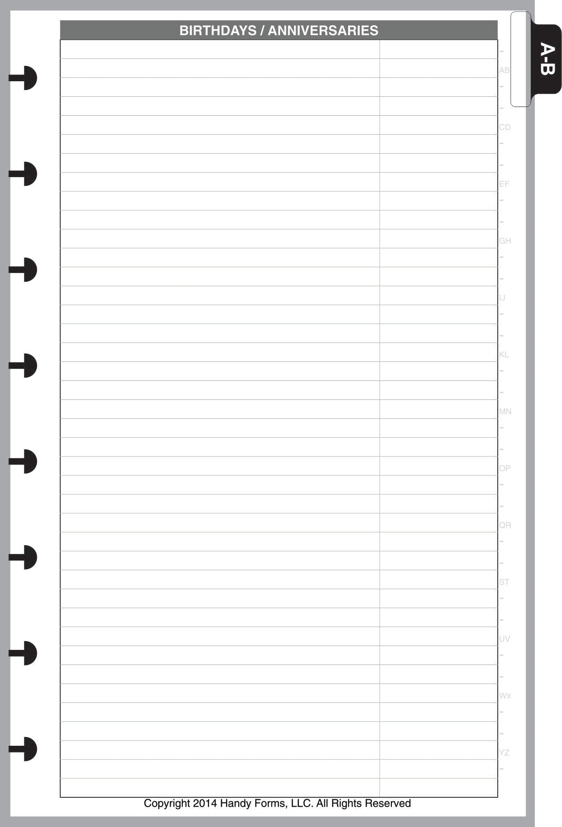 Junior Name & Address Pages + Tab Index