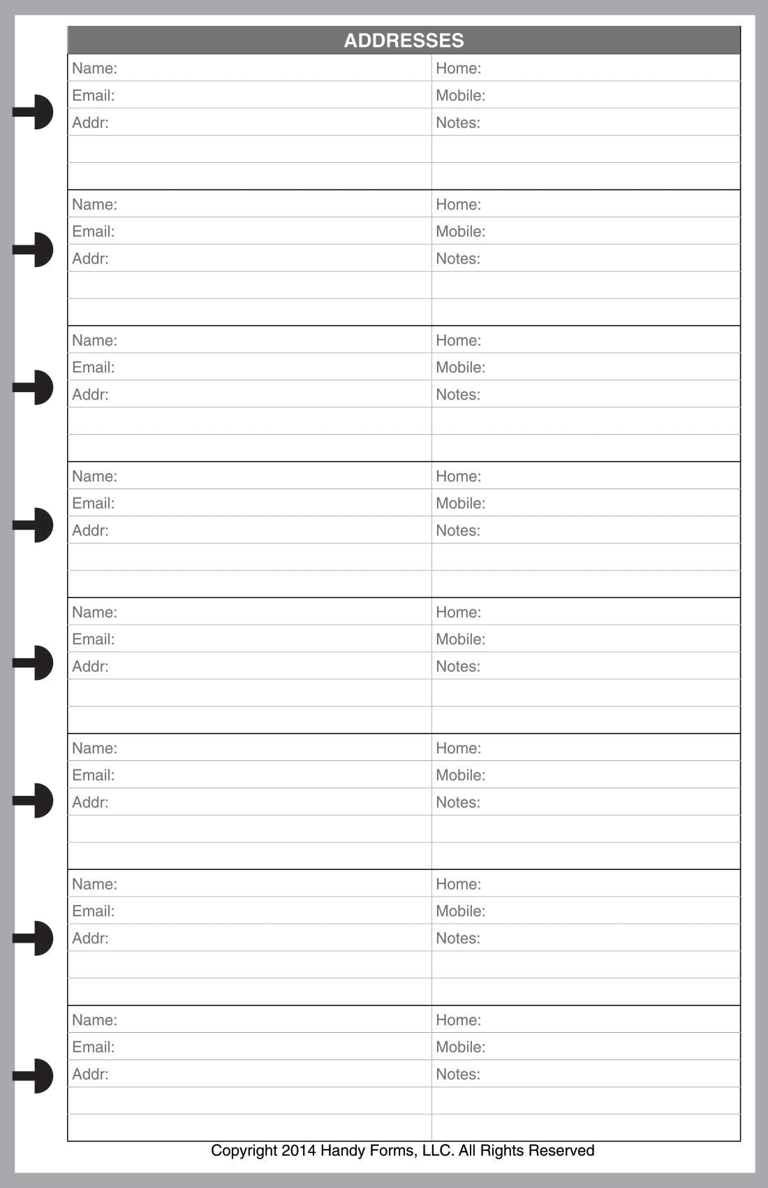 Junior Name & Address Pages + Tab Index
