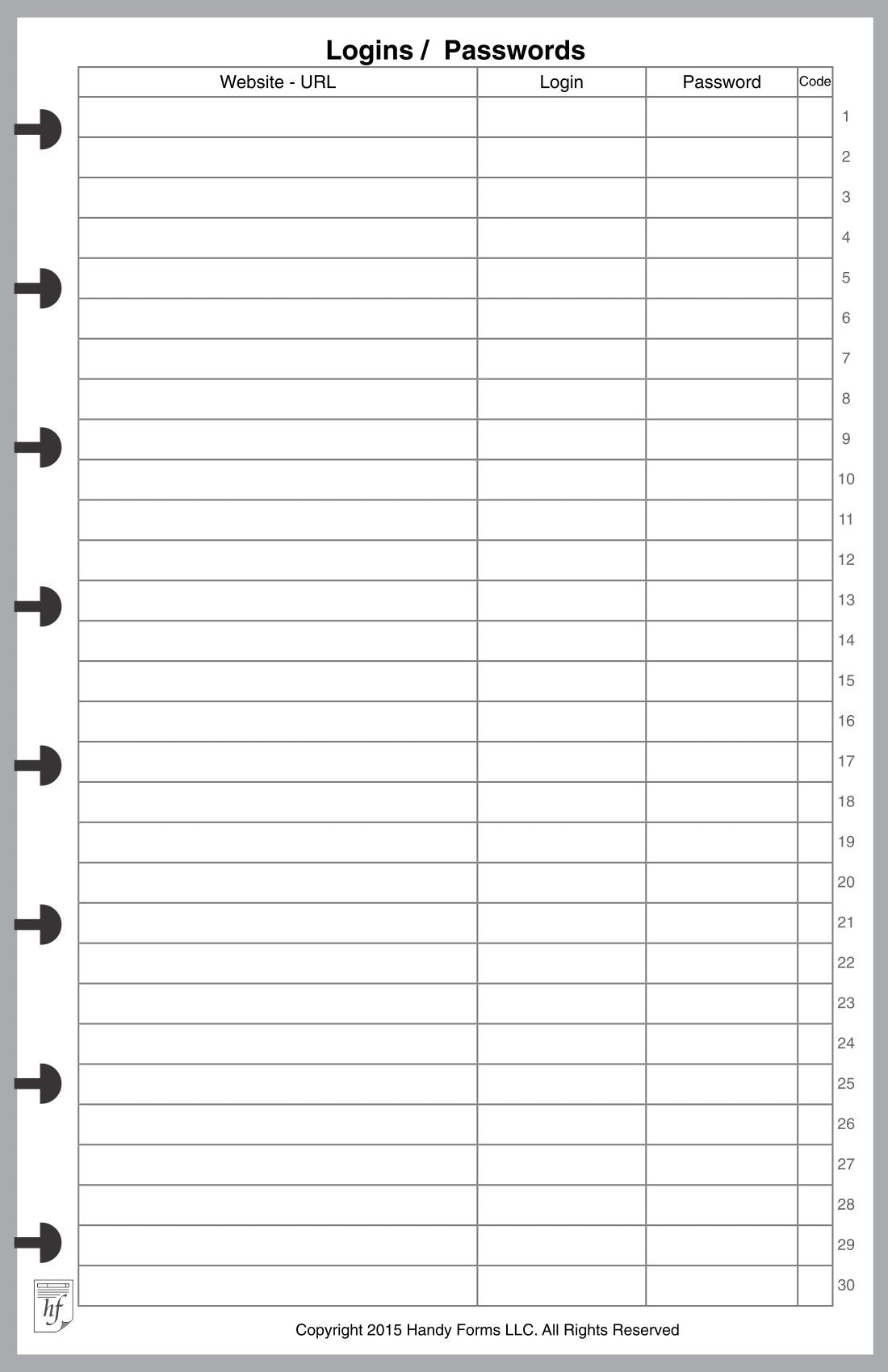 Junior Login / Password Reference