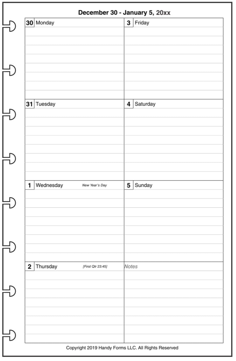 Junior Weekly and Monthly Planner, 1 Page Per Week, 2 Pages Per Month, With Lines, Style D