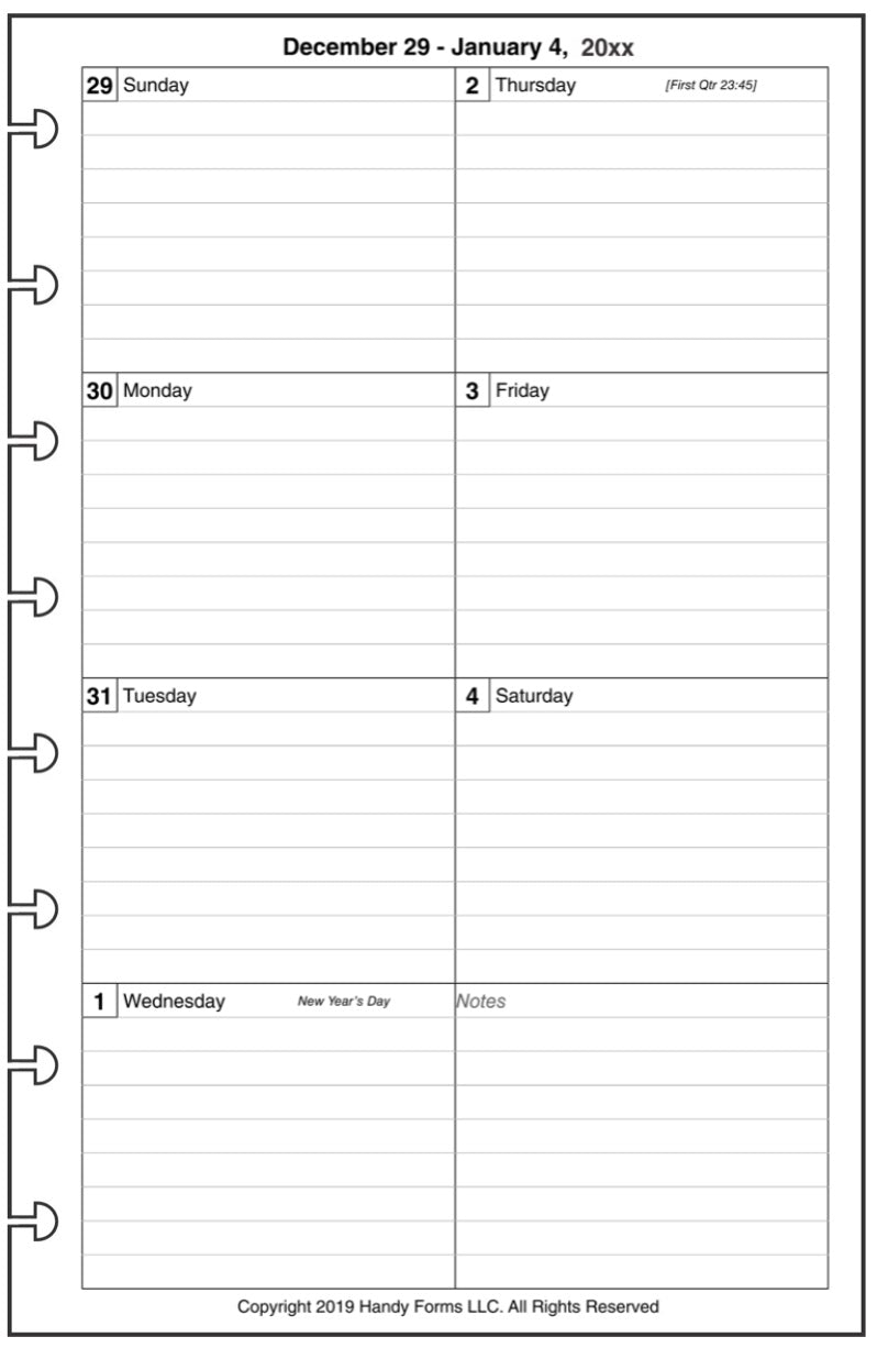 Junior Weekly and Monthly Planner, 1 Page Per Week, 2 Pages Per Month, With Lines, Style D