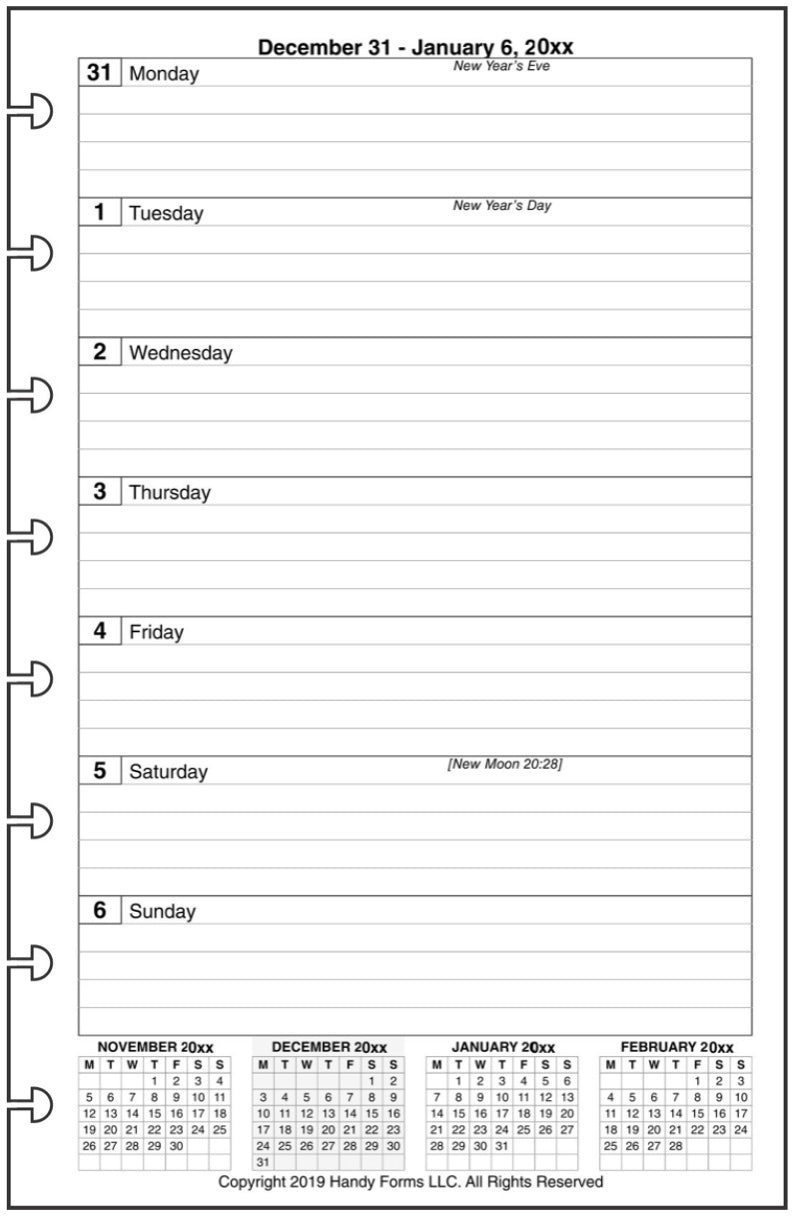 Junior Weekly and Monthly Planner, 1 Page Per Week, 2 Pages Per Month, With Lines, Style E