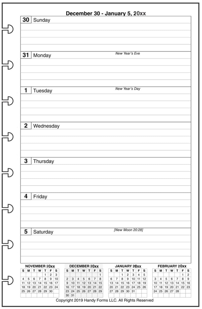 Junior Weekly and Monthly Planner, 1 Page Per Week, 2 Pages Per Month, With Lines, Style E