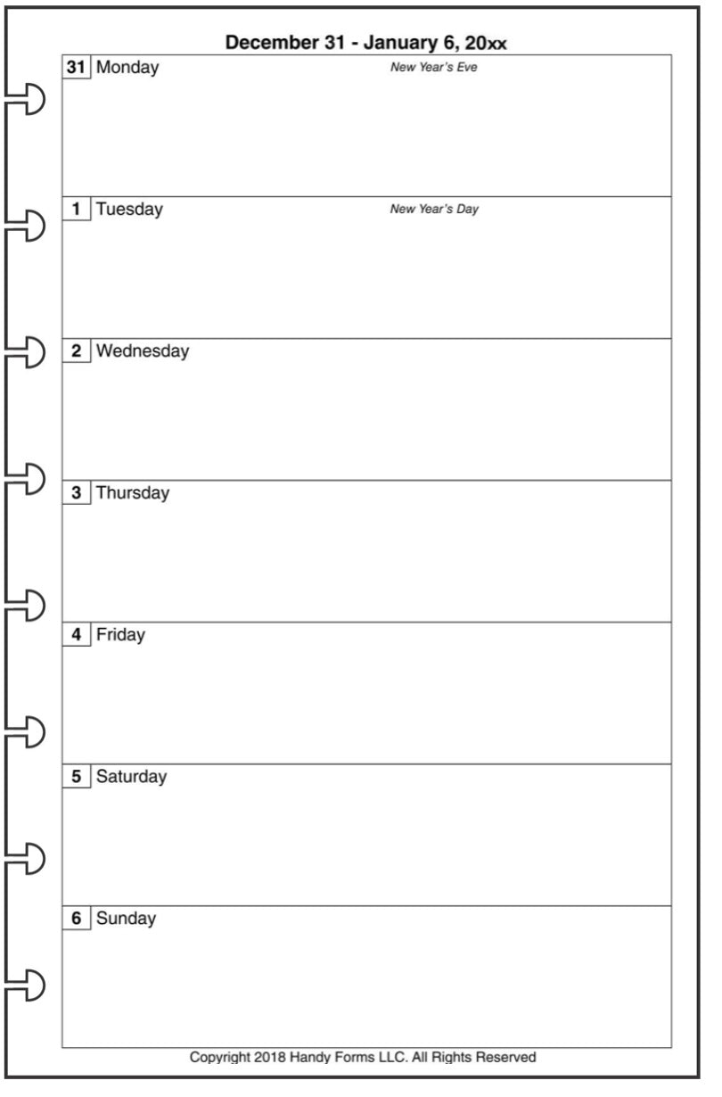 Junior Weekly and Monthly Planner, 1 Page Per Week, 2 Pages Per Month, No Lines, Style A