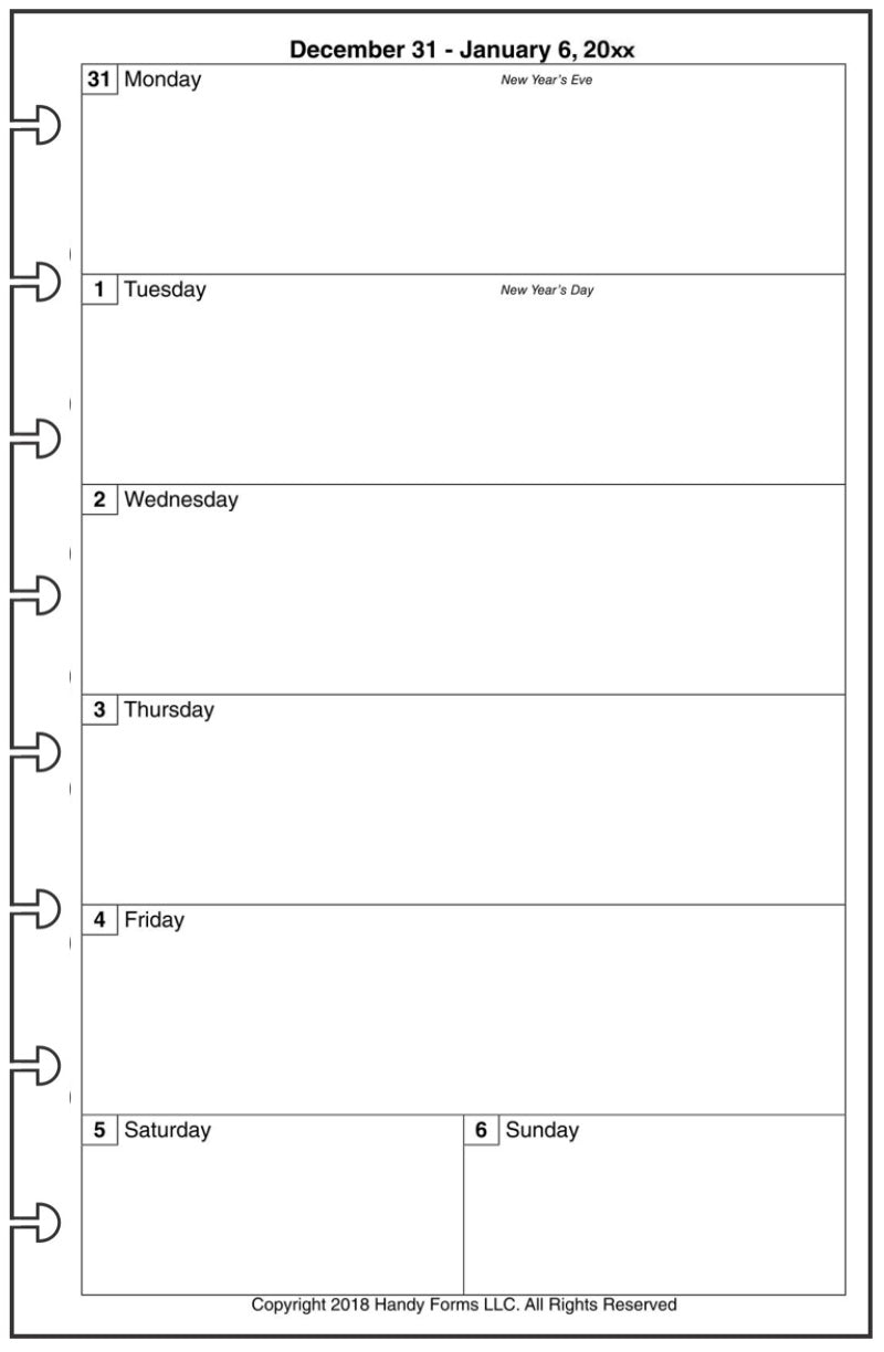 Junior Weekly and Monthly Planner, 1 Page Per Week, 2 Pages Per Month, No Lines, Style B