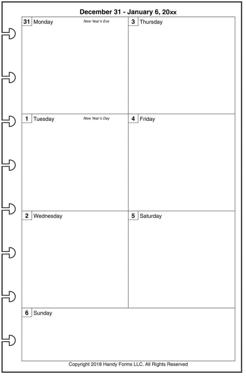 Junior Weekly and Monthly Planner, 1 Page Per Week, 2 Pages Per Month, No Lines, Style C