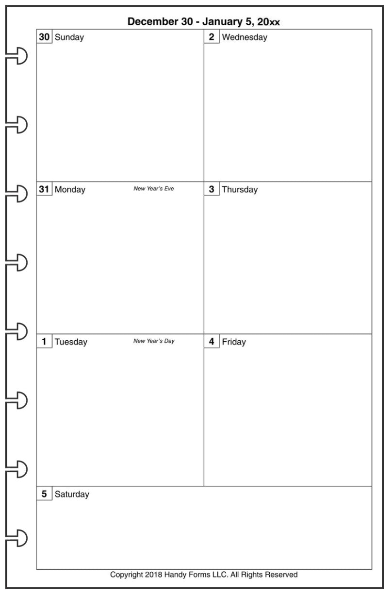 Junior Weekly and Monthly Planner, 1 Page Per Week, 2 Pages Per Month, No Lines, Style C
