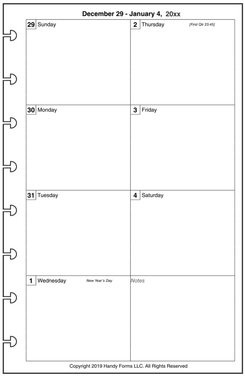 Junior Weekly and Monthly Planner, 1 Page Per Week, 2 Pages Per Month, No Lines, Style D