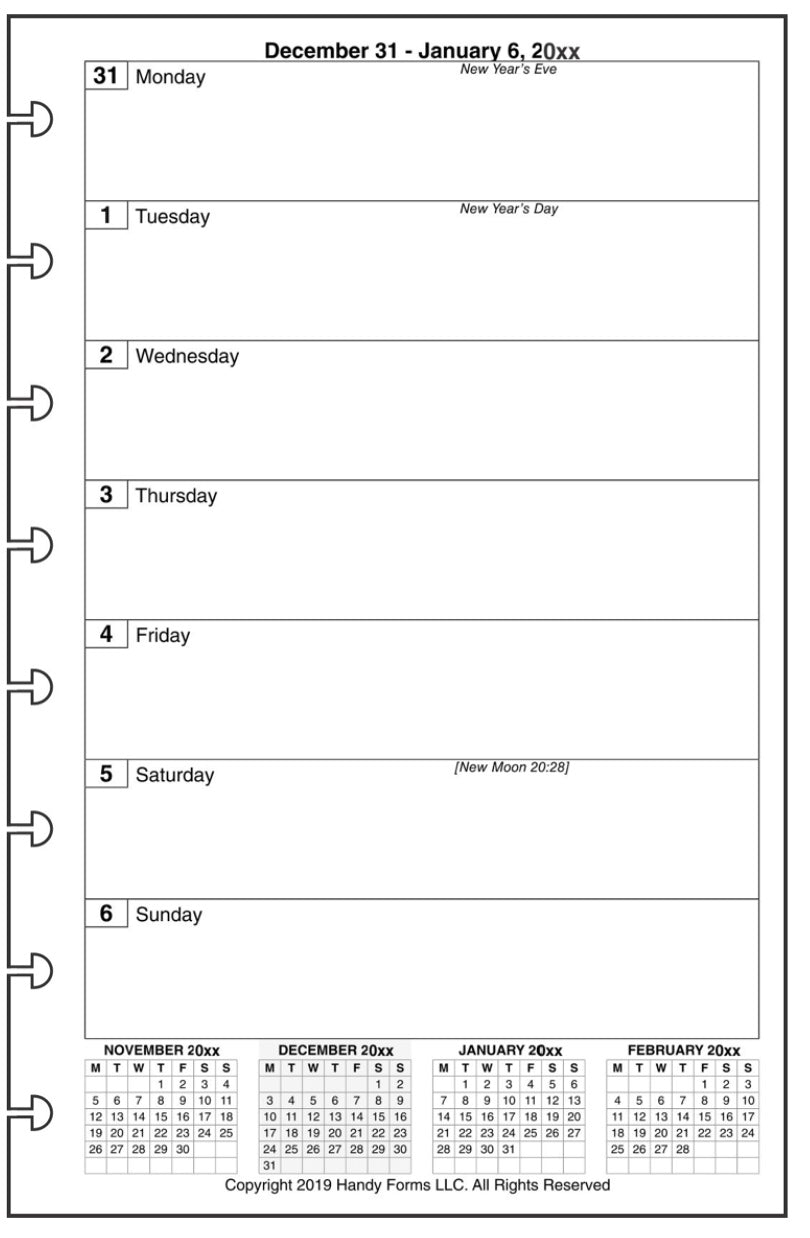 Junior Weekly and Monthly Planner, 1 Page Per Week, 2 Pages Per Month, No Lines, Style E