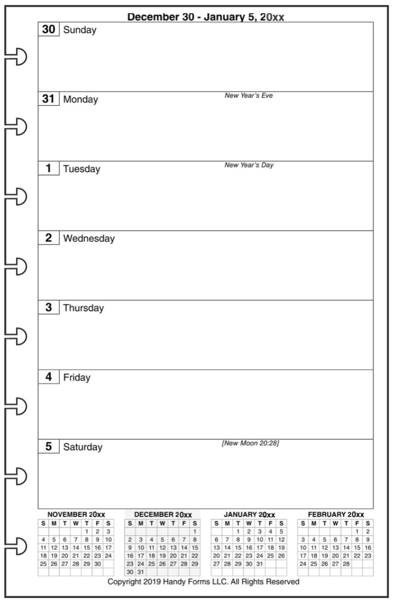 Junior Weekly and Monthly Planner, 1 Page Per Week, 2 Pages Per Month, No Lines, Style E