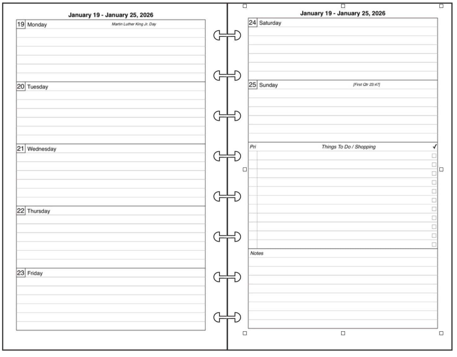 Junior Weekly and Monthly Planner, 2 Pages Per Week, 2 Pages Per Month, Style D