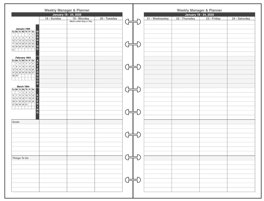 Junior Weekly and Monthly Planner, 2 Pages Per Week, 2 Pages Per Month, Style M