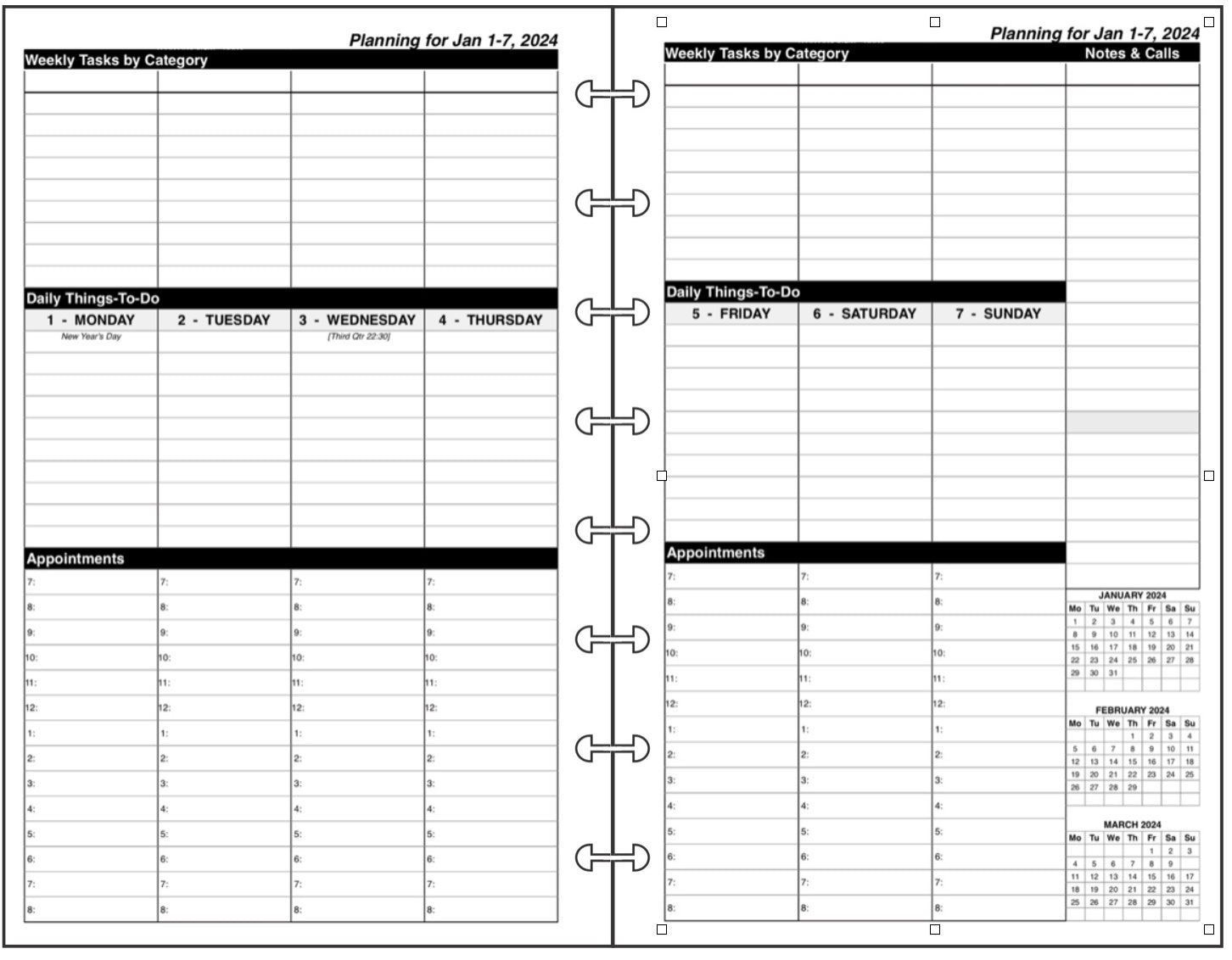 Junior Weekly and Monthly Planner, 2 Pages Per Week, 2 Pages Per Month, Style VT