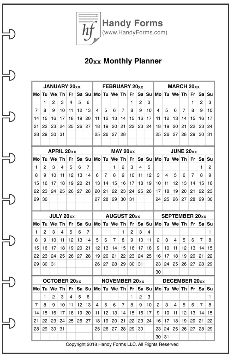 Junior Monthly Planner, 2 Pages Per Month, With Lines