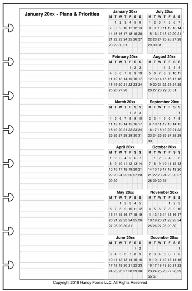 Junior Monthly Planner, 4 Pages Per Month, With Lines