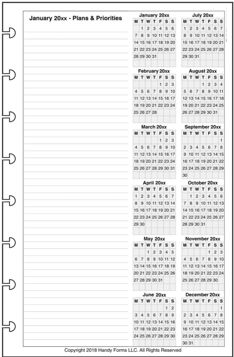 Junior Monthly Planner, 4 Pages Per Month, No Lines