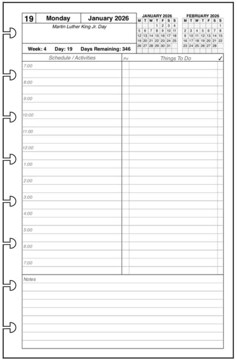 Junior Daily and Monthly Planner, 1 Page Per Day, 2 Pages Per Month, With Lines, Style A