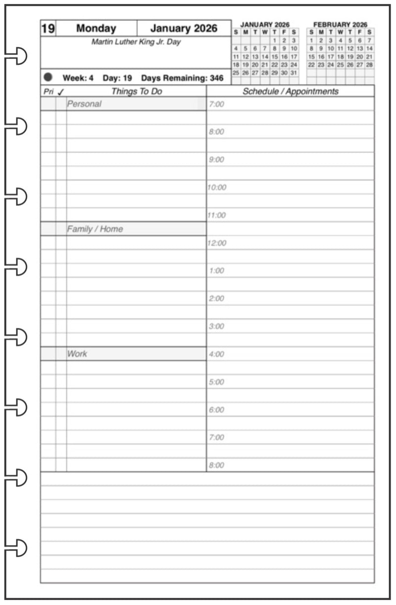 Junior Daily and Monthly Planner, 1 Page Per Day, 2 Pages Per Month, With Lines, Style AS