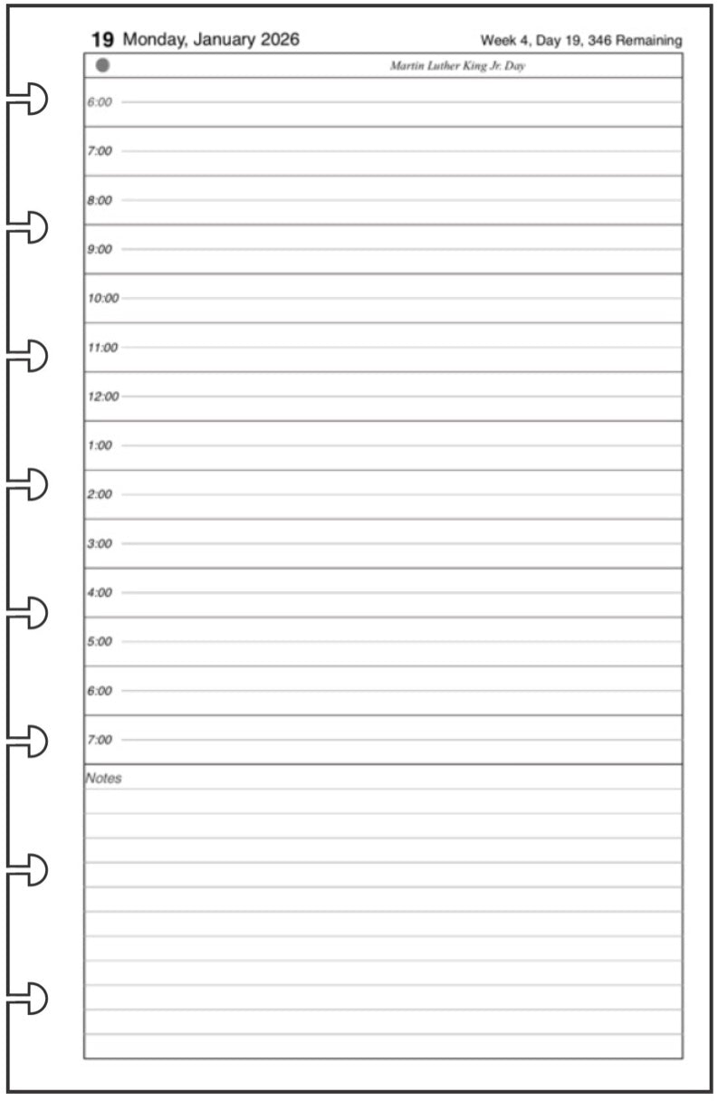 Junior Daily and Monthly Planner, 1 Page Per Day, 2 Pages Per Month, With Lines, Style B