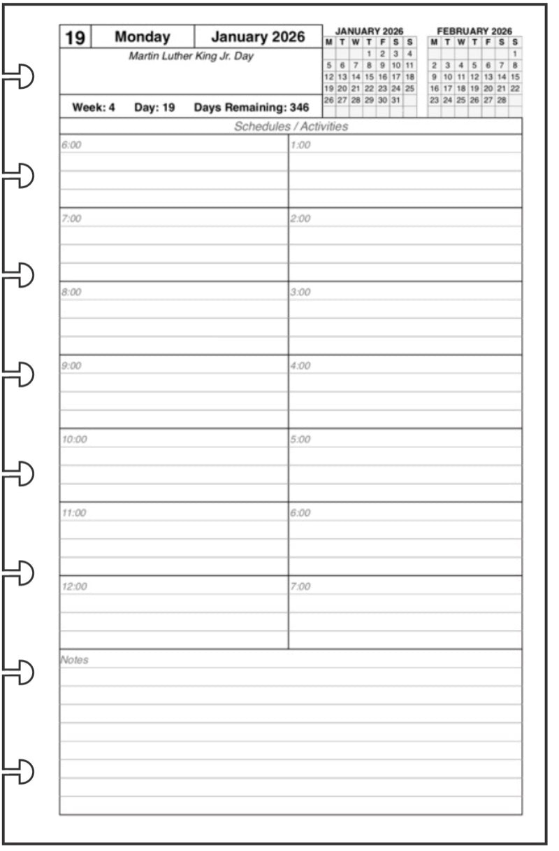 Junior Daily and Monthly Planner, 1 Page Per Day, 2 Pages Per Month, With Lines, Style C