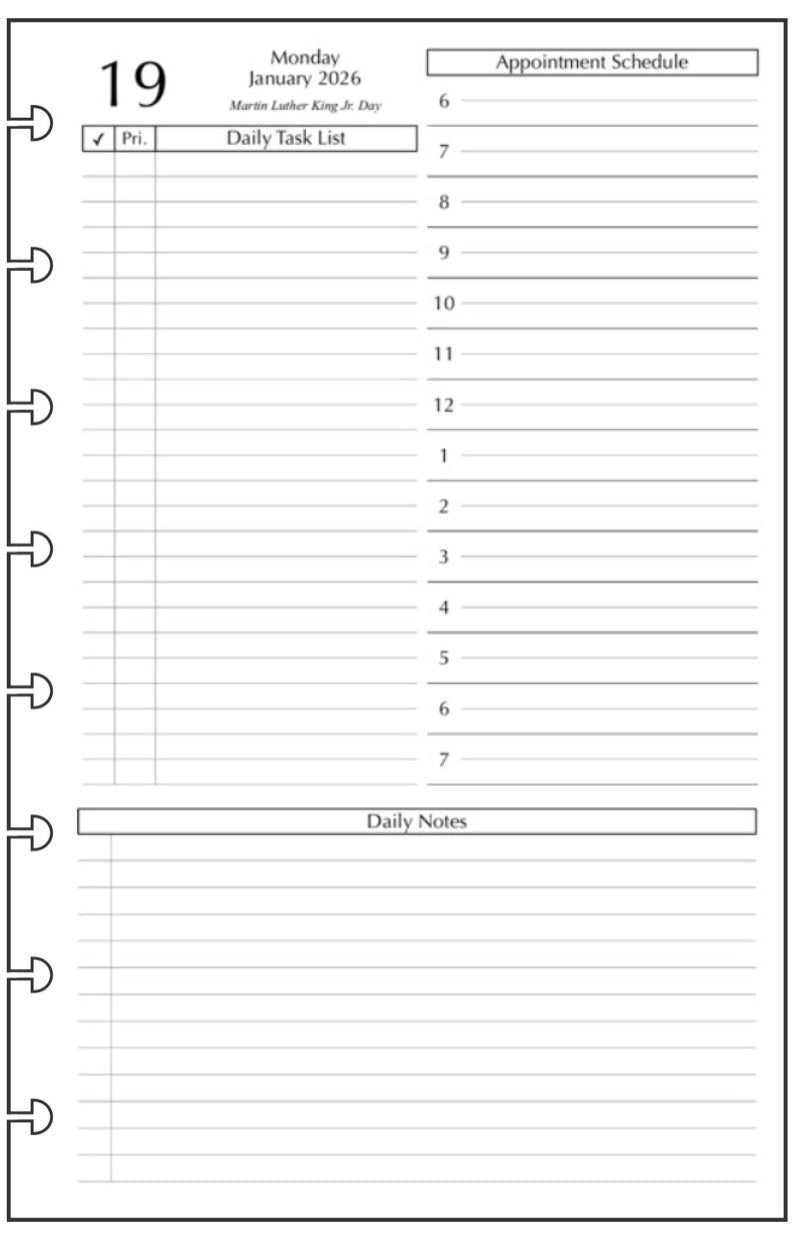 Junior Daily and Monthly Planner, 1 Page Per Day, 2 Pages Per Month, With Lines, Style D1