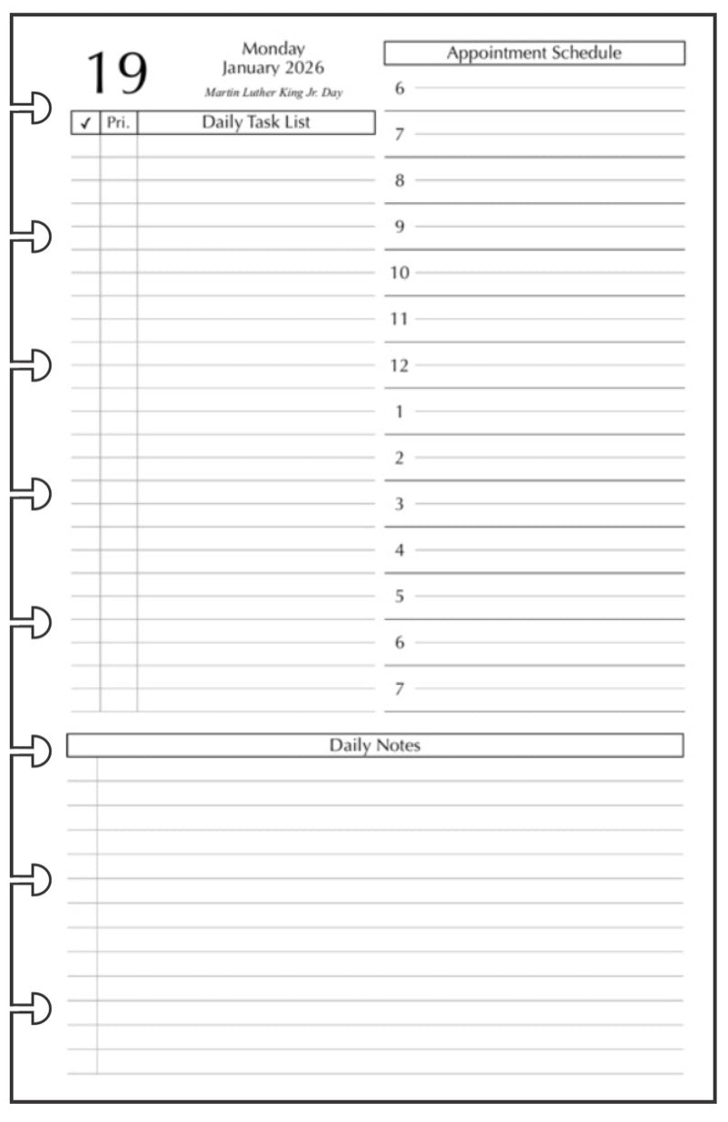 Junior Daily and Monthly Planner, 1 Page Per Day, 2 Pages Per Month, With Lines, Style D1