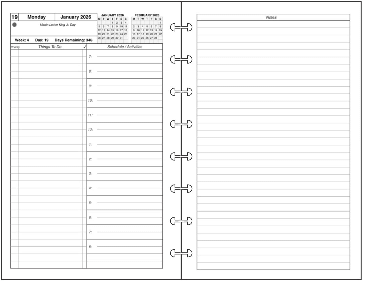 Levenger/Staples Junior Daily and Monthly Planner, 2 Pages Per Day, 2 Pages Per Month, With Lines, Style A