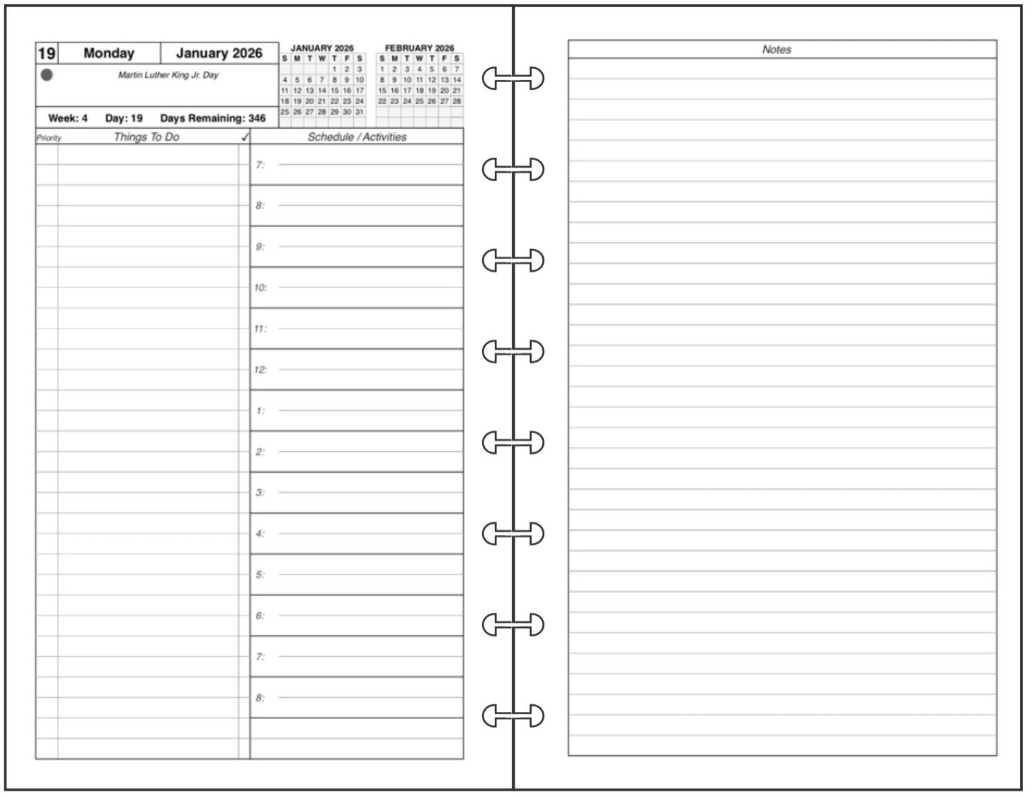 Junior Daily and Monthly Planner, 2 Pages Per Day, 2 Pages Per Month, With Lines, Style A