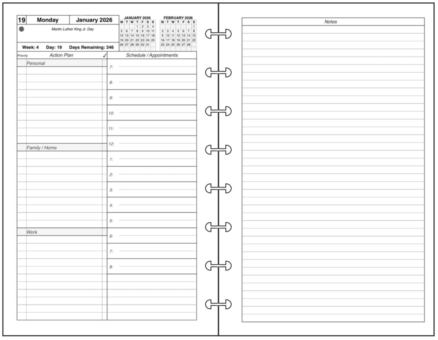 Junior Daily and Monthly Planner, 2 Pages Per Day, 2 Pages Per Month, With Lines, Style AS