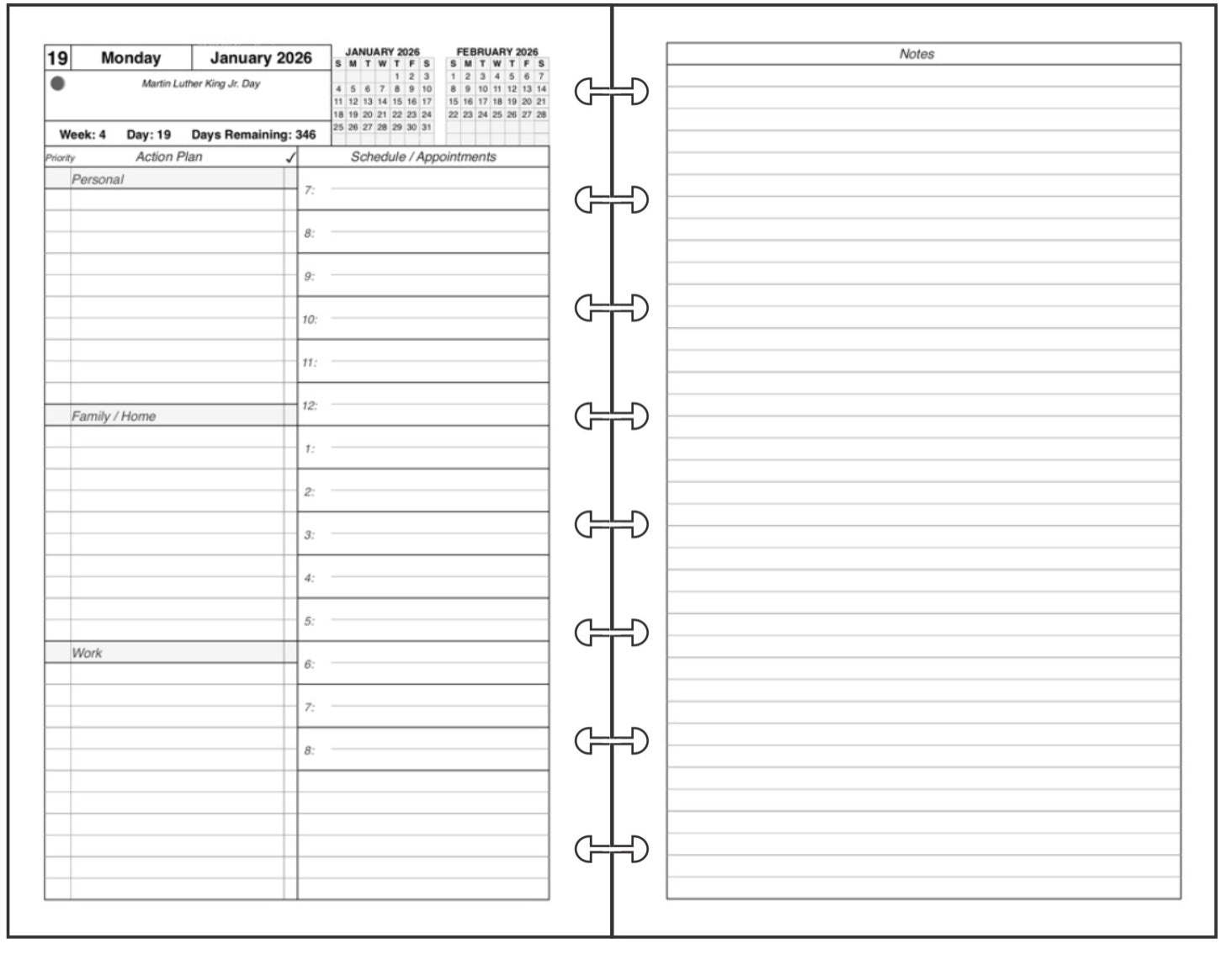 Junior Daily and Monthly Planner, 2 Pages Per Day, 2 Pages Per Month, With Lines, Style AS