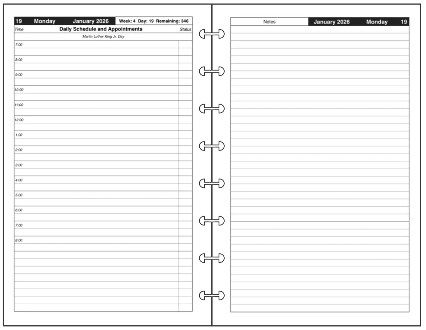 Junior Daily and Monthly Planner, 2 Pages Per Day, 2 Pages Per Month, With Lines, Style B