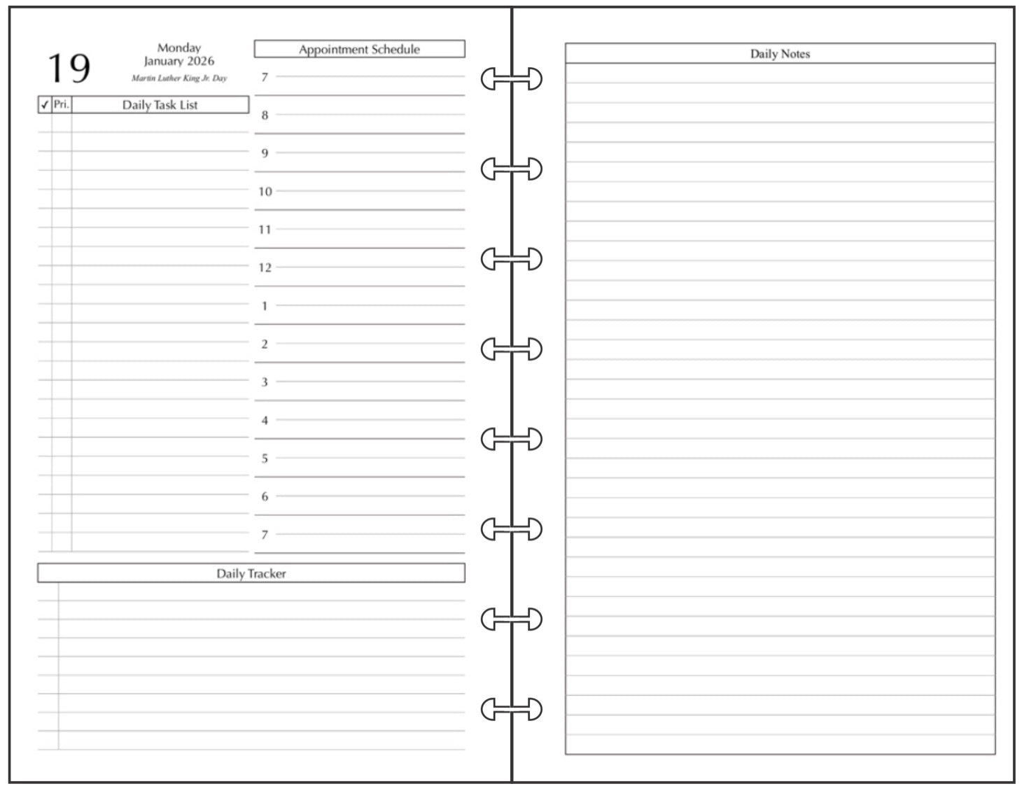 Junior Daily and Monthly Planner, 2 Pages Per Day, 2 Pages Per Month, With Lines, Style D1
