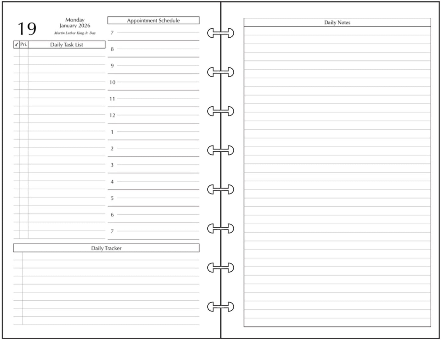 Junior Daily and Monthly Planner, 2 Pages Per Day, 2 Pages Per Month, With Lines, Style D1