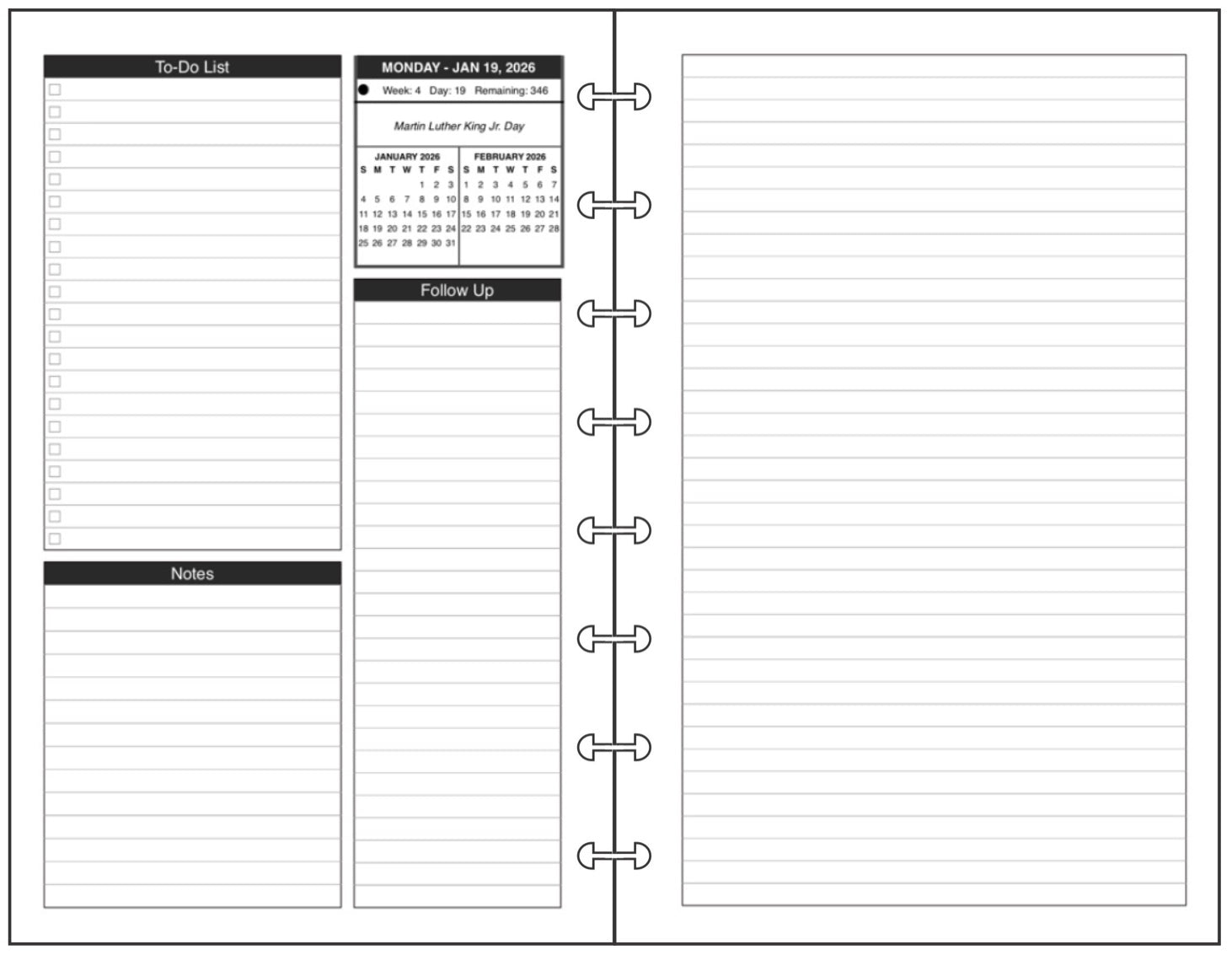 Junior Daily and Monthly Planner, 2 Pages Per Day, 2 Pages Per Month, With Lines, Style D