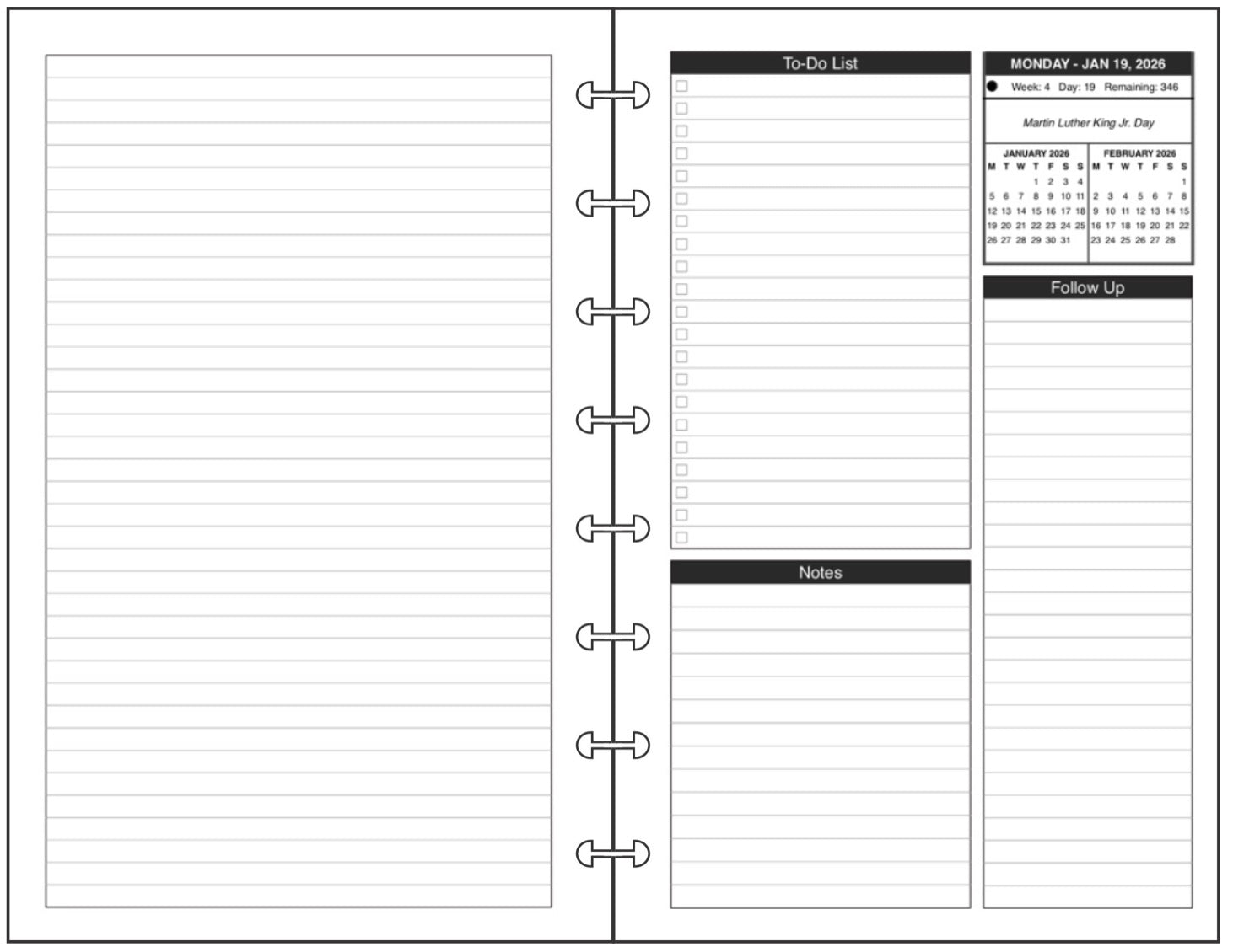 Junior Daily and Monthly Planner, 2 Pages Per Day, 2 Pages Per Month, With Lines, Style D1
