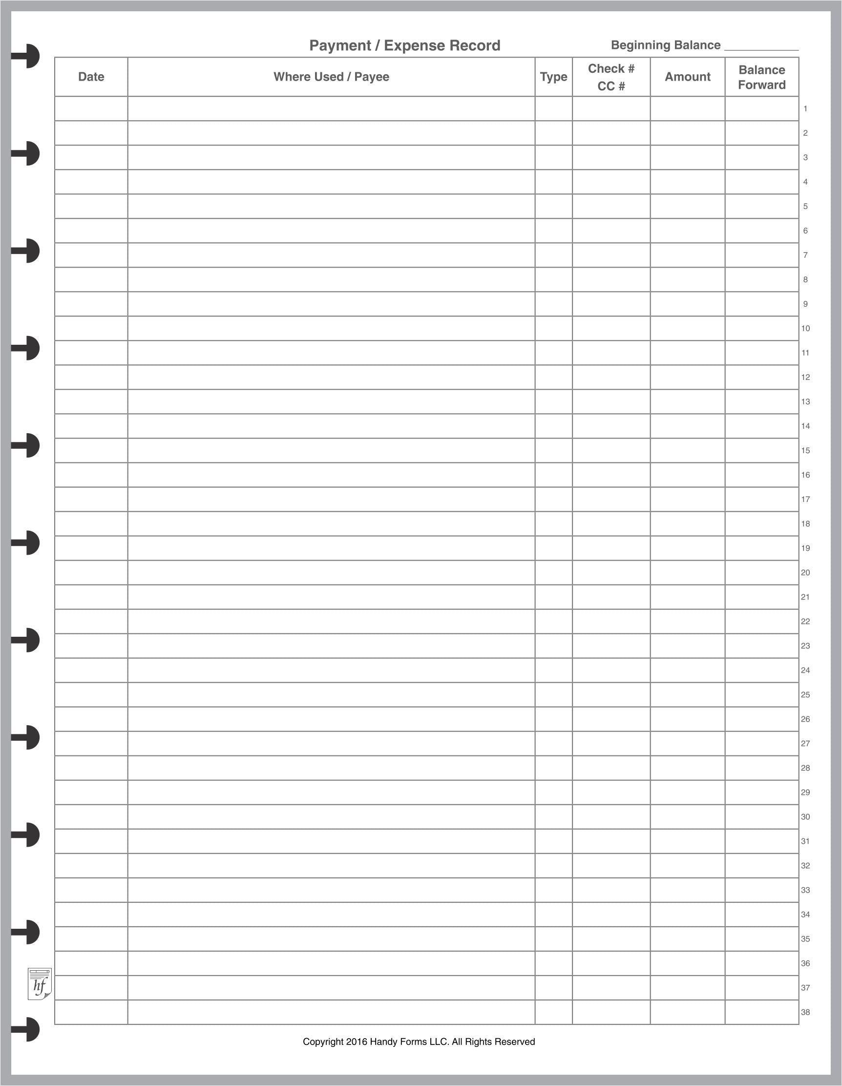 LVL Payment / Expense Record and Check Register
