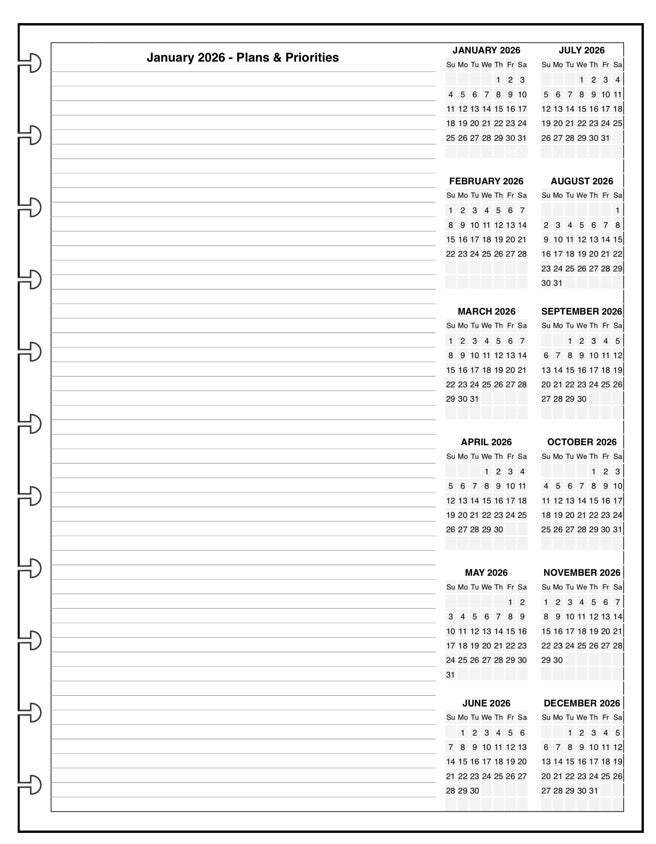 Levenger/Staples Letter size Daily and Monthly Planner, 1 Page Per Day, 2 Pages Per Month, With Lines, Style A