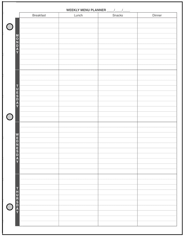 USL Daily and Weekly Menu Planner